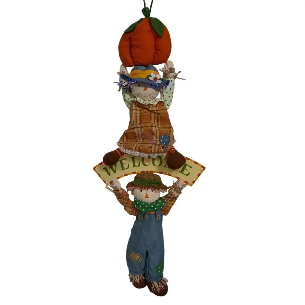 Scarecrows Fiber Optic‎ Light Up Door Hanging Halloween Welcome Decoration READ